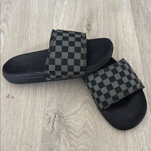 Checkered Black Slide Sandals